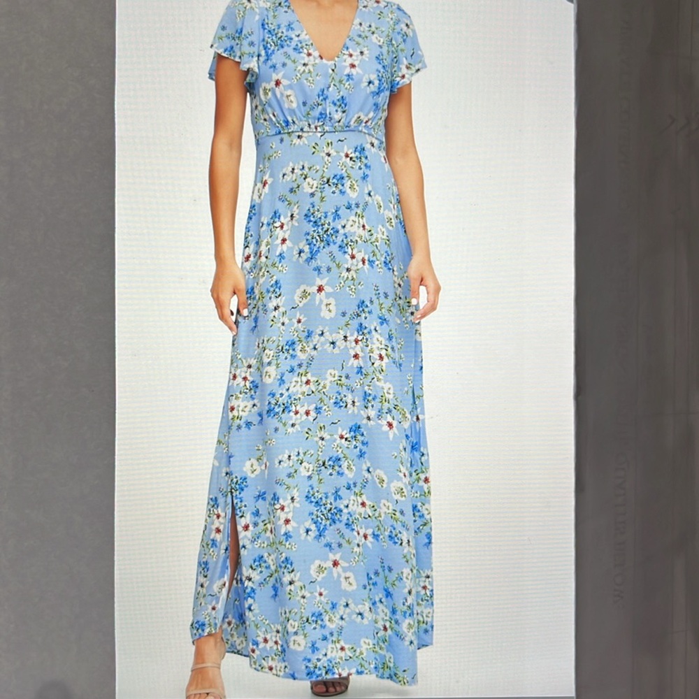 Banana Republic EcoVero floral maxi dress, light blue color